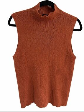 Tribal Burnt Orange Sleeveless Mock Neck Sweater Vest XL
